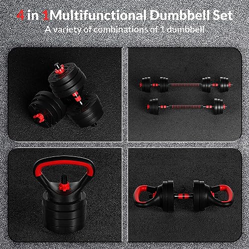 Signature Fitness Multi-Functional Portable Changeable Dumbbell and Barbell Kettlebell Set With Adjustable Weights, 20/32/50/60LBS, Multiple Sizes