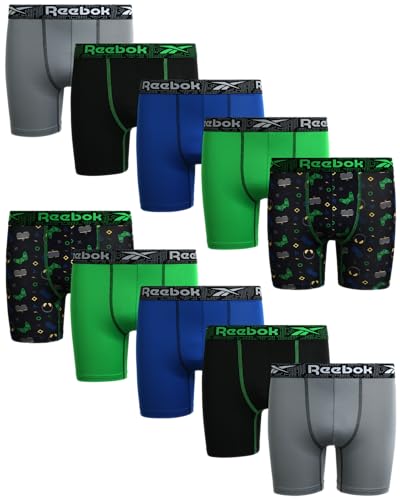 Reebok Boys' Boxer Briefs - 10 Pack Soft Comfort Performance Stretch Boys Underwear - Breathable Boxers for Boys (6-18)