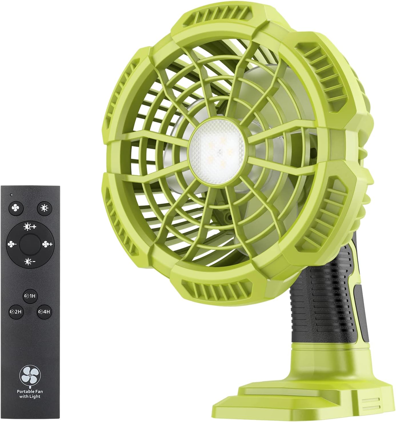 7 Inch Camping Fan Powered by Ryobi ONE+ 18V Li-ion Ni-CD Ni-MH Battery, 3 Speed Handheld Fan with Remote, 9W LED Work Light, Small Personal Portable Fan for Home Travel Outdoor Garage Office