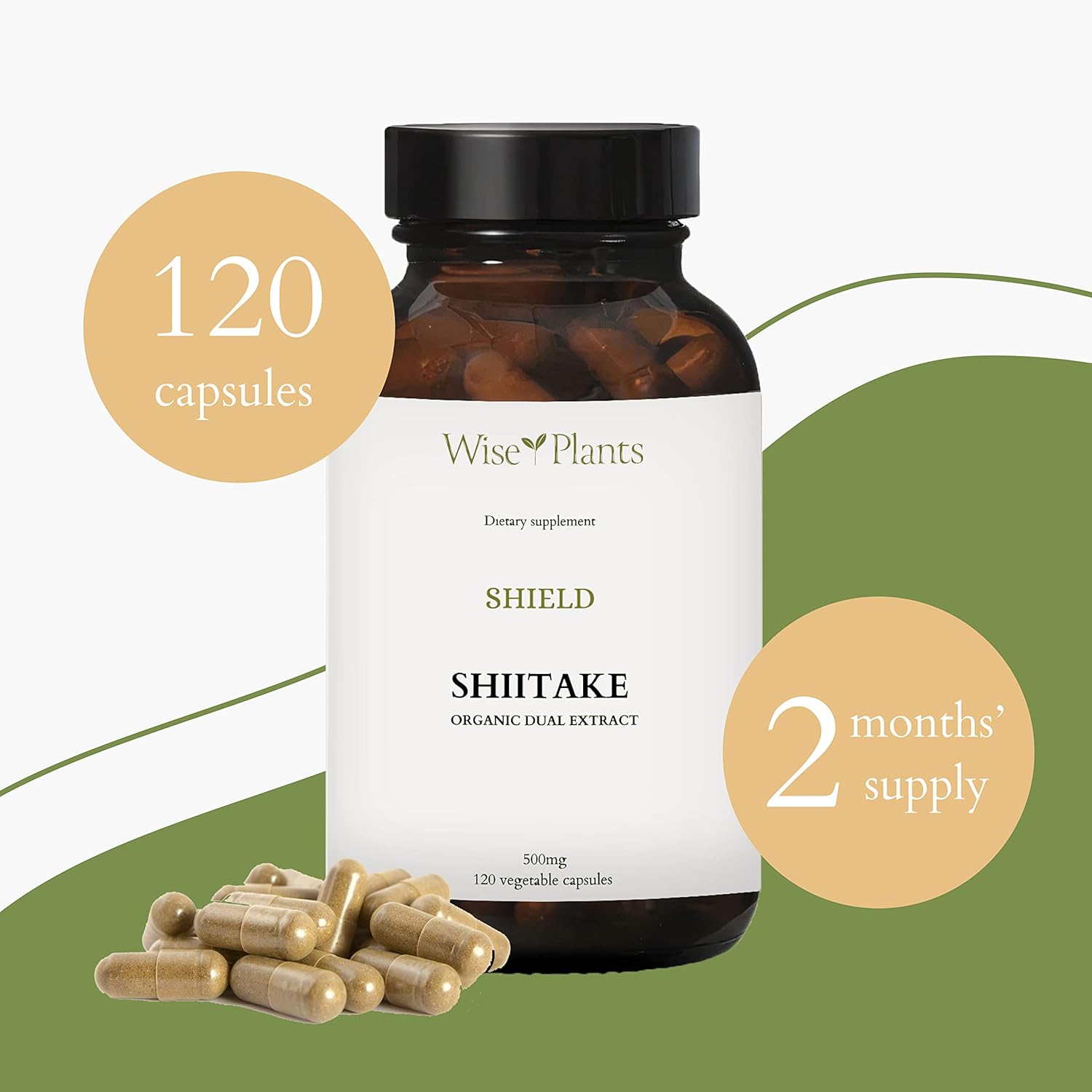 Shiitake Mushroom Supplement. Dual Extract, Pure Fruiting Body, 30% Polysaccharides, 500 mg, 60-Day Supply. Can Support Healthy Immune Function and Promote Heart Health.
