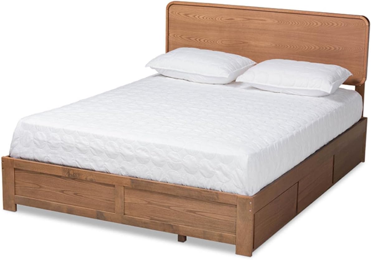 Baxton Studio Eleni Walnut Finished Wood Queen Size 3-Drawer Bed
