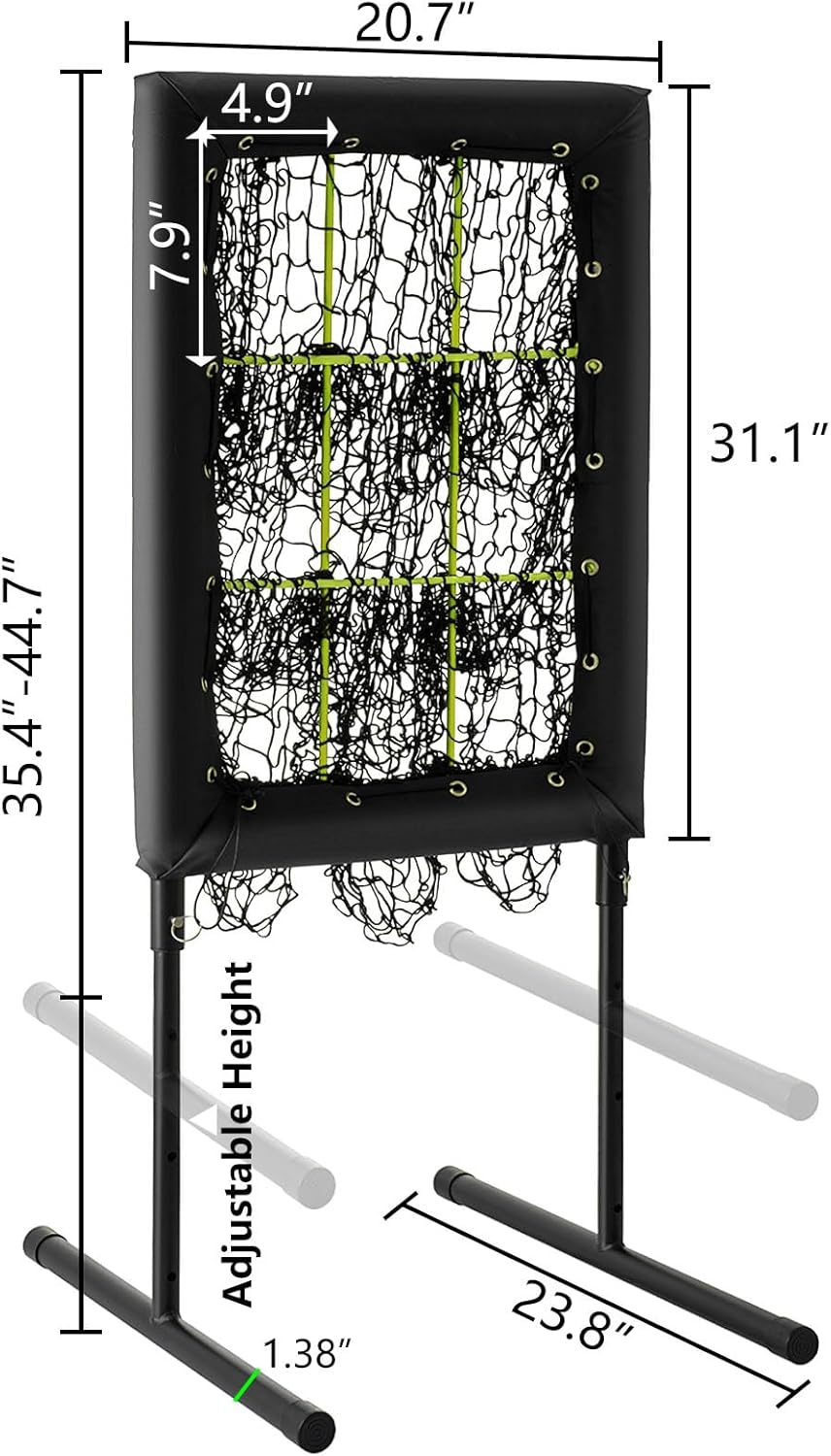 9 Hole Pitching Net Baseball Pitching Target with Strike Zone Pockets, Adjustable Height Softball Training Aid Equipment for Hitting and Pitching Practice with 4 Ground Stakes