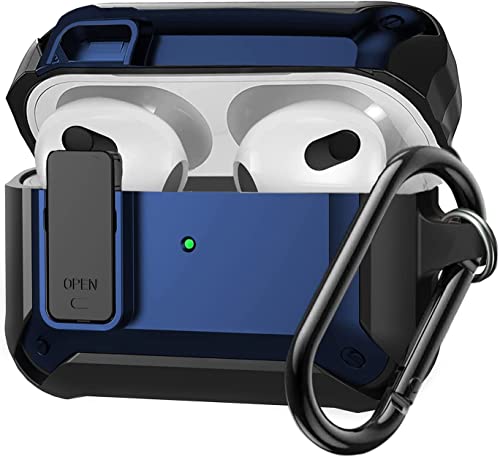 Olytop AirPods 3rd Generation Case with Lock Lid, Armor AirPod 3 Case Cover Full-Body Rugged Protective Case Shockproof Cover Men with Carabiner for Apple Airpods 3rd Gen Case-Black