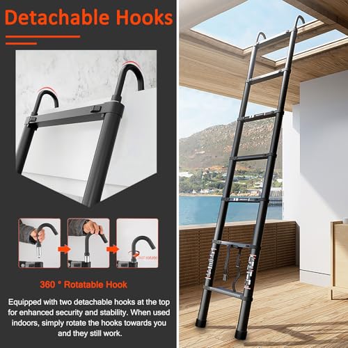 Telescoping Ladder 15FT, ARCHOM Aluminum Telescopic Ladder, Portable Lightweight Ladder for Easy to Use and Carry, Compact Collapsible Ladder for Roof Attic Outdoor with EN131 Standard, 330lbs Load