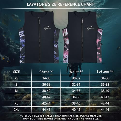 LayaTone Wetsuit Vest Mens Womens 2mm Neoprene Sleeveless Wet Suit Tops with Front Zipper, for Swimming Diving Surfing Snorkeling Canoeing