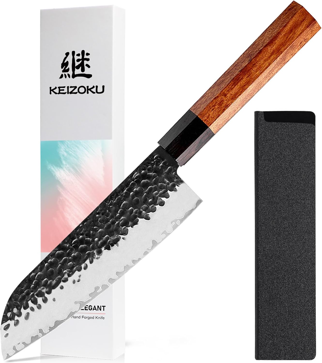 Gyuto Santoku Knife, Japanese Chefs Knife 7 Inch, Ultra Sharp 3 Layers 9CR18MOV High Carbon Steel Kitchen Knives, Professional Hand Hammered Sushi Knife (7 Inch Santoku Chef Knife)