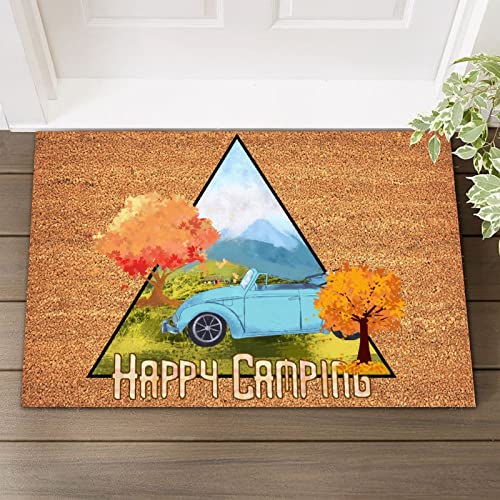 Doormat Camper Family Camp Trip Entryway Outdoor Floor Mat with Heavy Duty Camping is My Happy Place Coir Door Mat Perfect for Indoor and Outdoor Use Welcome Home Gifts 24x36in