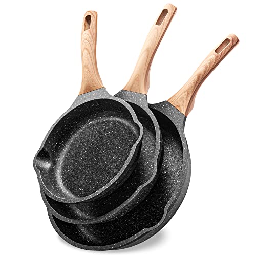 Pots and Pans Set Nonstick - YIIFEEO Kitchen Cookware Sets 1.5 Qt Granite Saucepan with Lid and 8