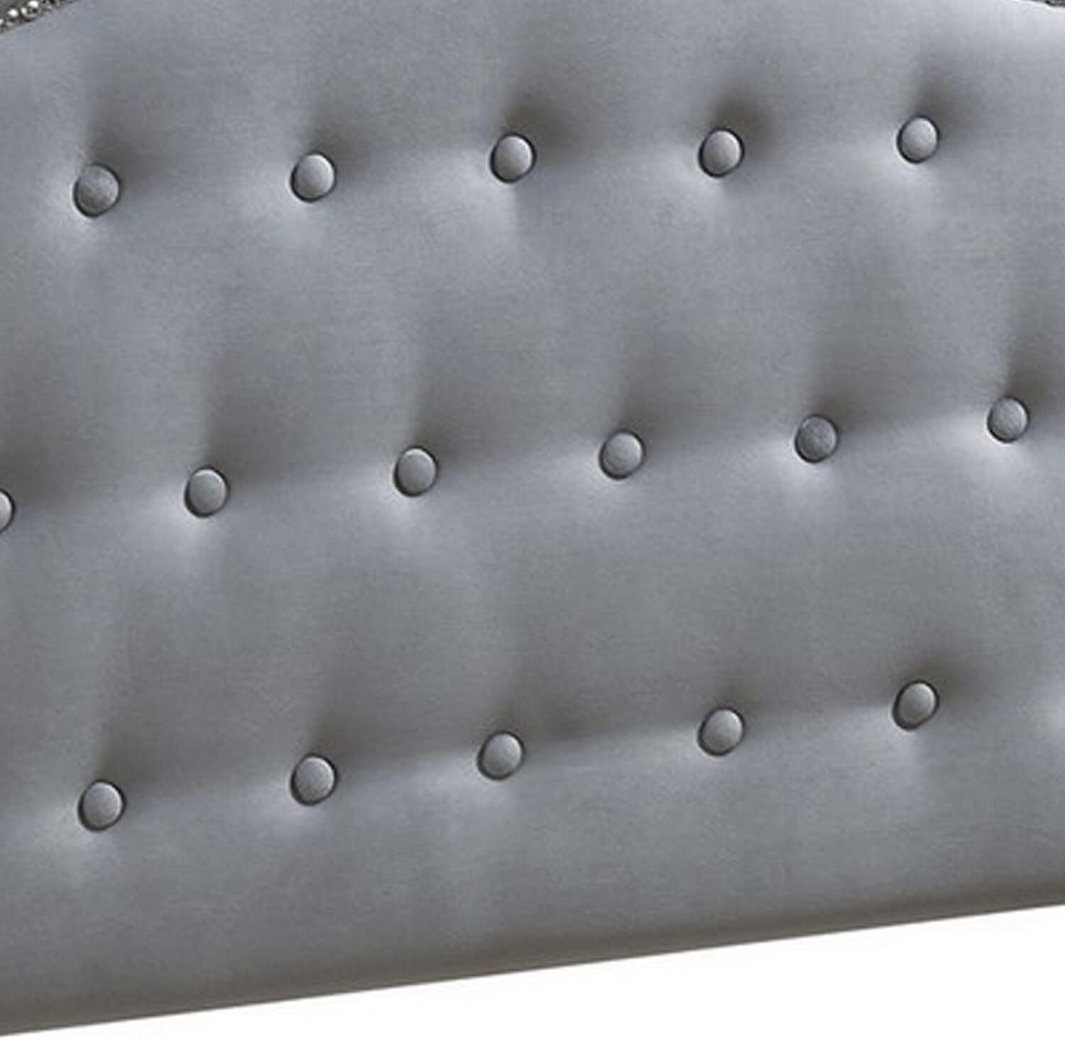 Benjara BM232025 Curved Headboard with Button Tufted Twin Velvet Bed, Gray