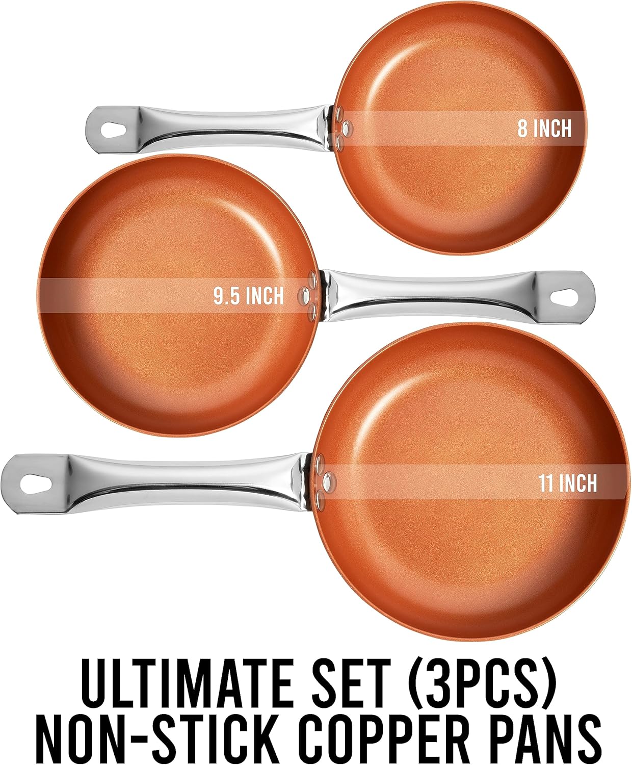 Razab Copper Frying Pan Set with Lids, 8