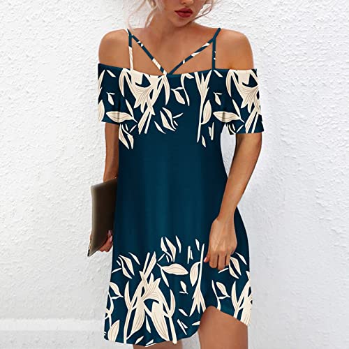 SMIDOW Short Summer Dresses for Women 2023 Sexy Off Shoulder Spaghetti Strap Mini Dress Boho Floral Beach Sundress