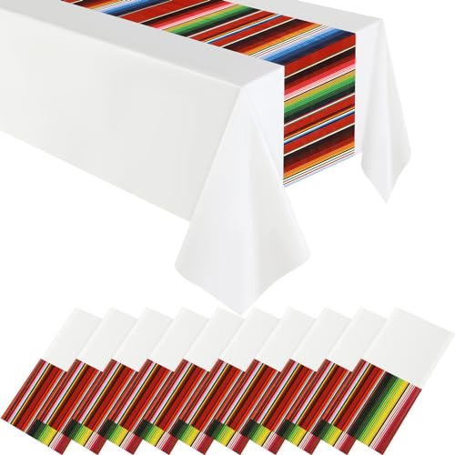 Mexican Fiesta Tablecloth 54 x 108'' Party Plastic Tablecloth Striped Table Cover for Mexican Fiesta Party Decorations(Pure with Stripe, 6 Pcs)