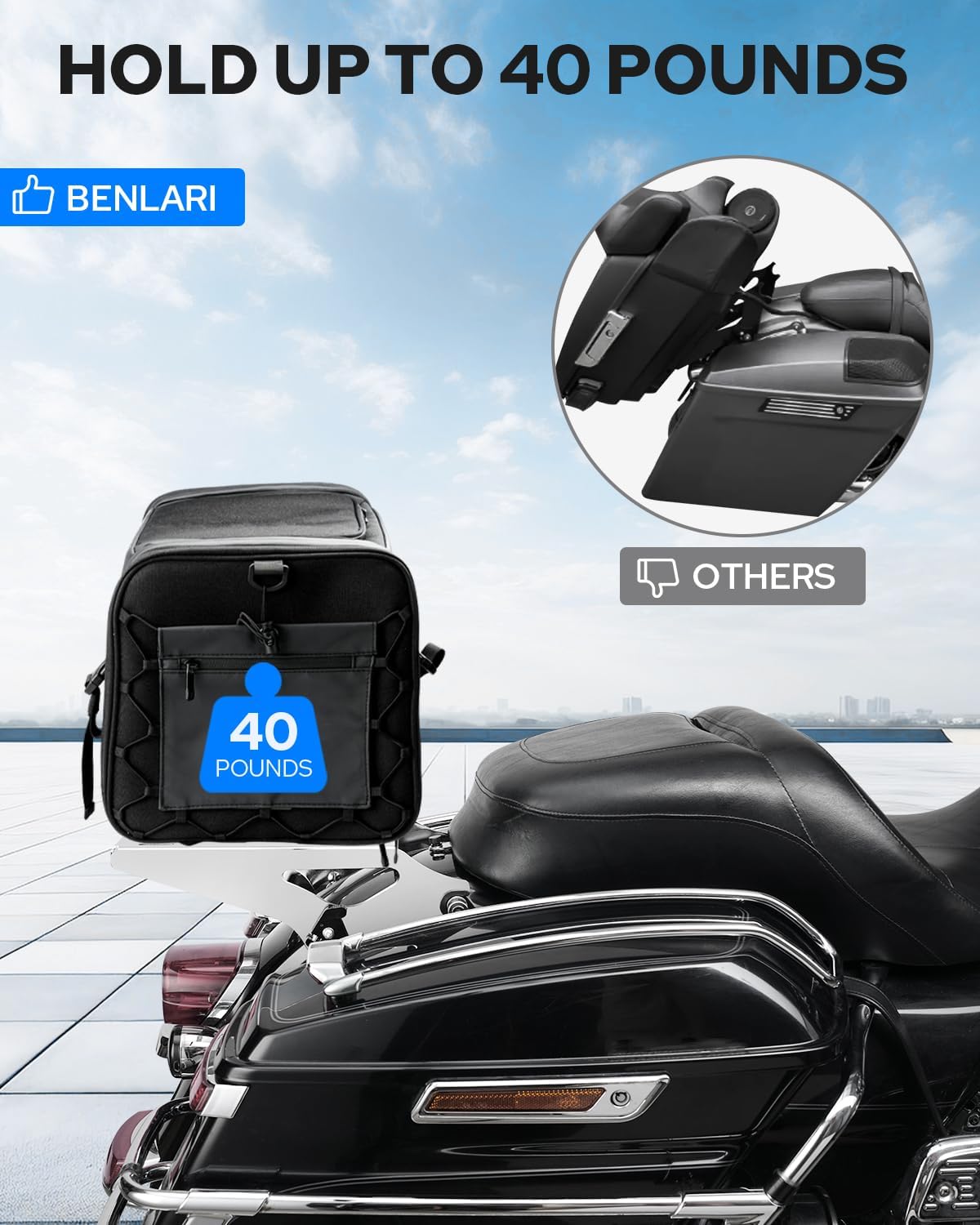 Upgraded Luggage Rack, Quick-Detach Two-Up Tour Pack Pak Mounting Rack Compatible for Harley Davidson Touring Street Glide, Road King, Electra Glide 2014-2024 Chrome