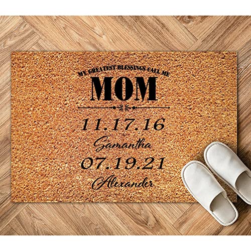 My Greatest Blessing Call Me Mom Coir Doormat Family Quote Door Mats Farmhouse Weather Resistant Non Slip Doormat Decorative for Front Door High Traffic Areas New Home Gift 16x24in
