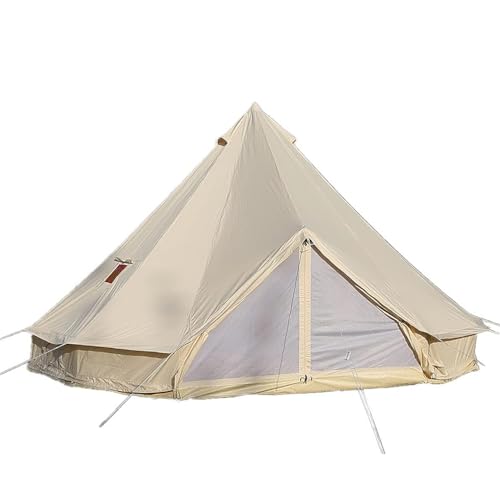 UNISTRENGH Luxury 4 Season Waterproof Cotton Canvas Bell Tent Large Glamping Tent Yurt Teepee with Roof Stove Jack Hole for Camping Hiking Christmas Party,Beige