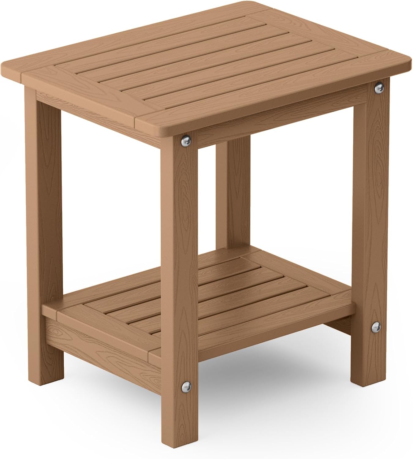 YEFU Small Table Side Tables Outdoor Coffee Table for Patio Living Room Bedroom(Teak, Double Layer)