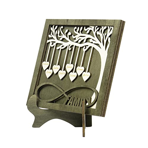 Jeweidea Custom Name Sign with 2-8 Names - Personalized Tree of Life Engraved Plaque with Stand - Gifts Idea for Mom Grandma Mother's Day (5 Names)