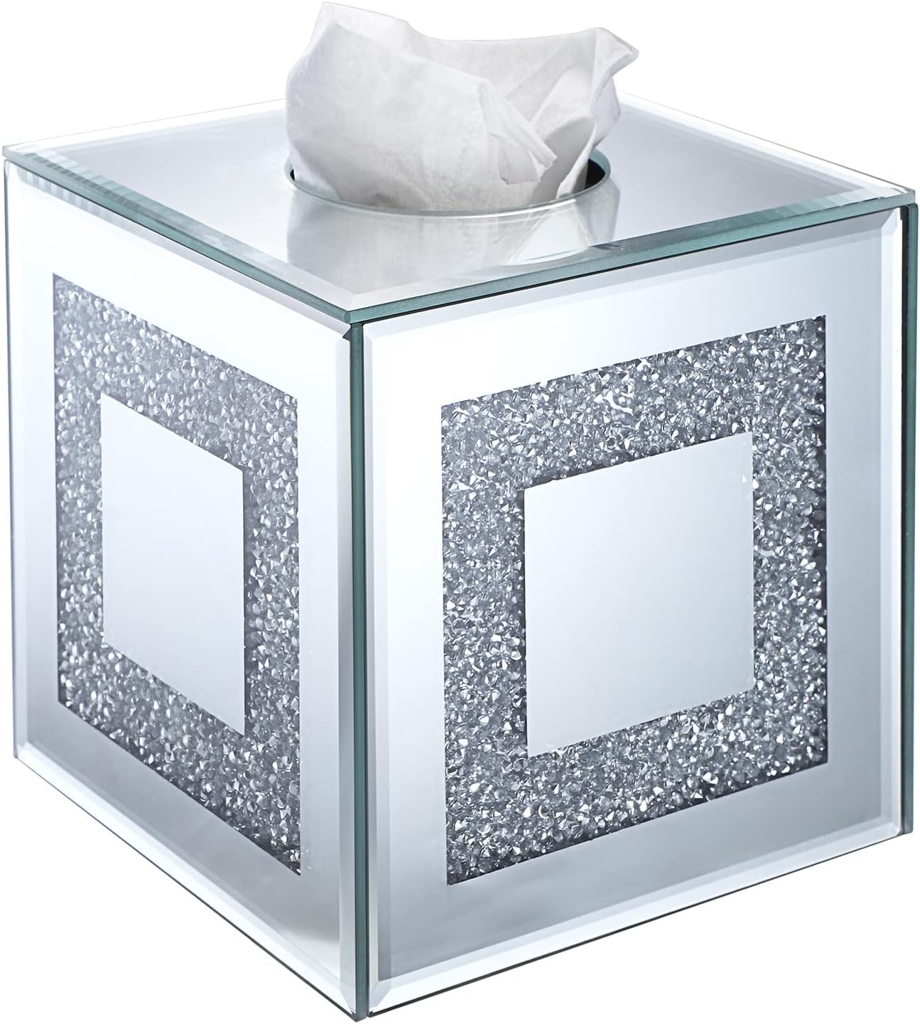 Sumnacon Crystal Square Tissue Box Cover - Sparkly Glass Cube Tissue Box Holder, Decorative Facial Tissue Holder for Bathroom Vanity Dresser Night Stand Table Countertop Office Home Decor, Silver