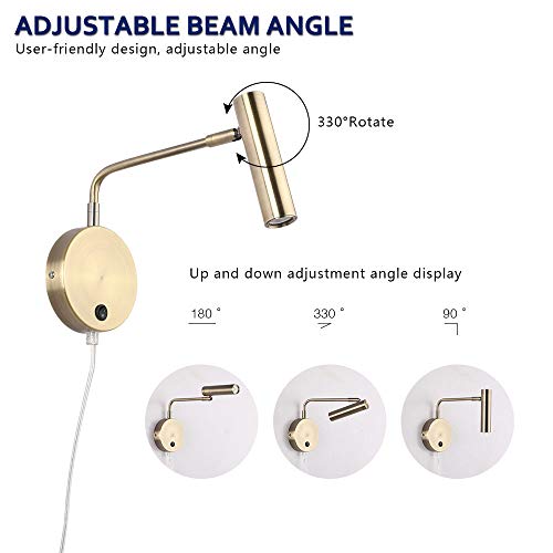 Joossnwell Wall Mounted Lamp, Sconce Light with Plug in Cords Wall Reading Light with Switch for Living Room Bedroom Warm White 3000K
