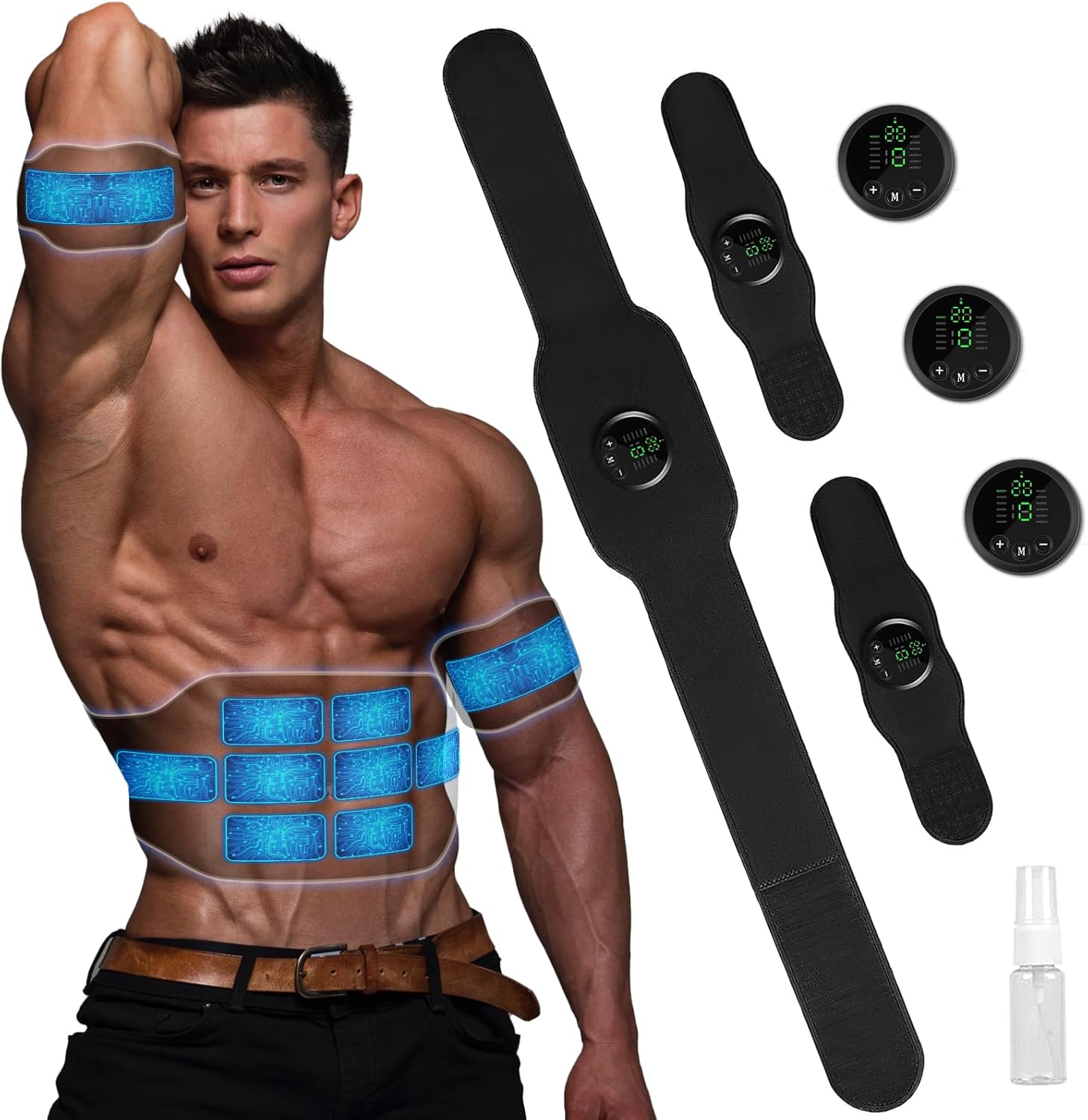 Ab Stimulator Belt: Advanced EMS Muscle Stimulator and Targeted Ab Toner for Effective Workouts – Customizable Programs for Home Gym and Office Fitness, for Men and Women Black