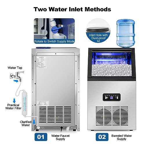 Commercial Ice Maker Machine 450Lbs/24H, Industrial Ice Machine 350 Lbs Storage Bin, 156PCS Clear Ice Cubes in 11 Mins, Freestanding Stainless Steel Ice Maker for Restaurants/Bar/Large Families
