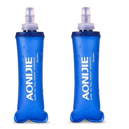 AONIJIE 2PCS Foldable Soft Water Bottle, 250ml/500ml TPU Environmentally Friendly Soft Water Bag for Running, Hiking, Cycling (2pcs 250ml bottle)