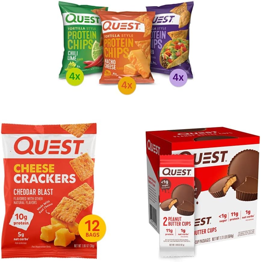 Quest Nutrition Protein Chips, Cheese Crackers & Peanut Butter Cups Variety Bundle (36 Count)