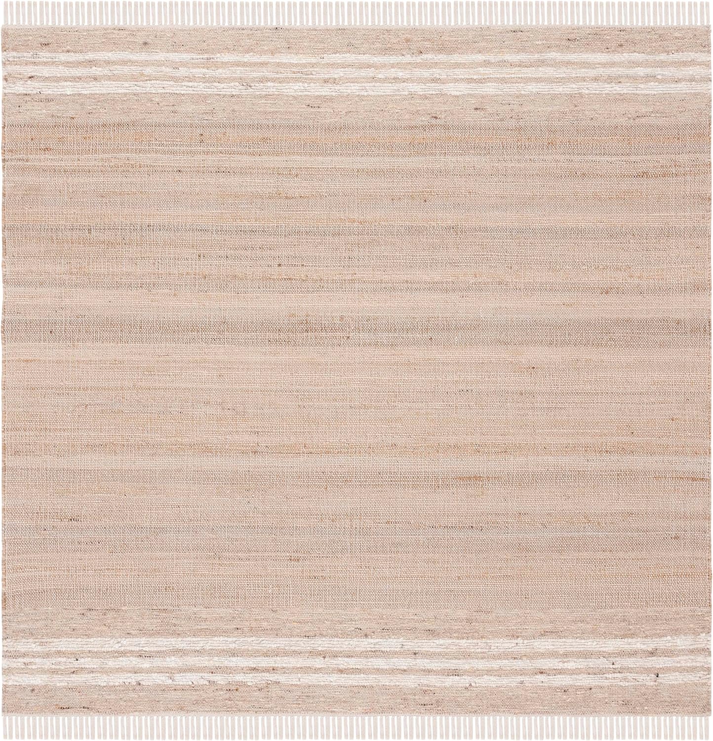 SAFAVIEH Natura Collection Area Rug - 6' Square, Natural & Ivory, Handmade Boho Farmhouse Coastal Jute & Wool, Ideal for High Traffic Areas in Living Room, Bedroom (NAT872A)