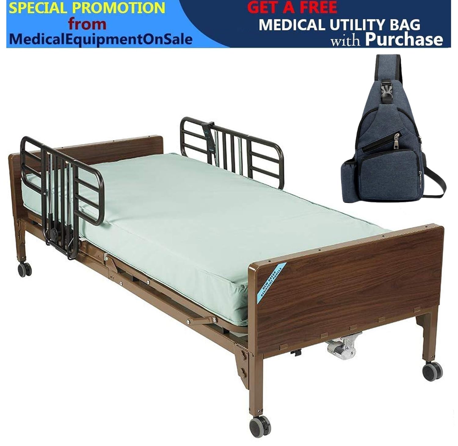 Drive Delta Ultra Light Semi Electric Hospital Bed with Half Rails and 80