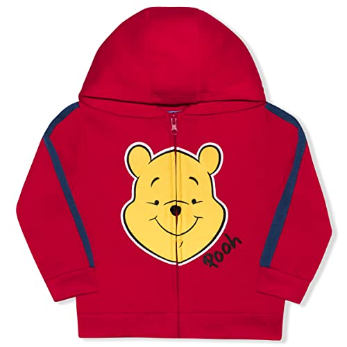 DISNEY Winnie The Pooh Baby Boy 3 Piece T-Shirt, Zip Up Hoodie and Jogger Pant for Infant and Toddler - Red
