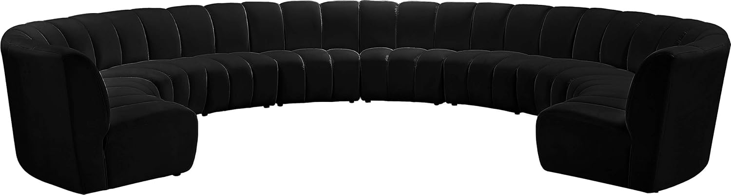 Meridian Furniture Infinity Collection Modern | Contemporary Modular Sectional with Luxurious Deep Channel Tufting, 10 Piece, Black