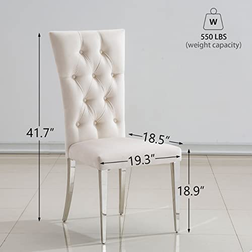 AZhome Dining Chairs, Grey Velvet Upholstered Dining Room Chair in Buttons Tufted, Silver Stainless Steel Legs(Set of 8)
