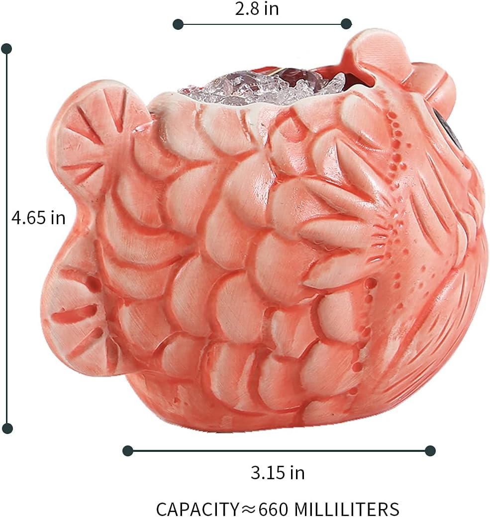 TiKi Mug,Creative Hawaii Red Ceramic Myctophid Cocktail Mug(660ml)
