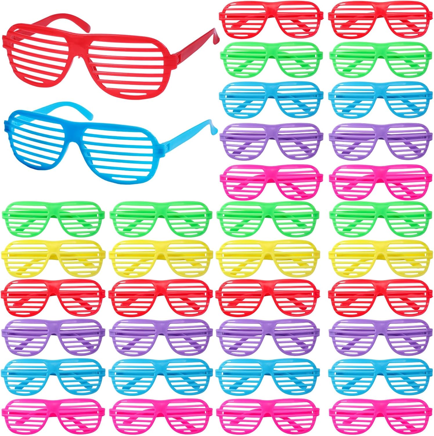 60 Pack Shutter Shades Glasses Bulk Party Favors, 80s Neon Color Plastic Glasses Eyewear Party Supplies for Kids Adult