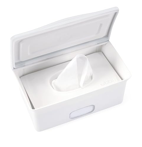 Ubbi Square Tissue Box Cover Holder, Cube Facial Tissue Dispenser for Bathroom Vanity Countertop, Bedroom or Office, White