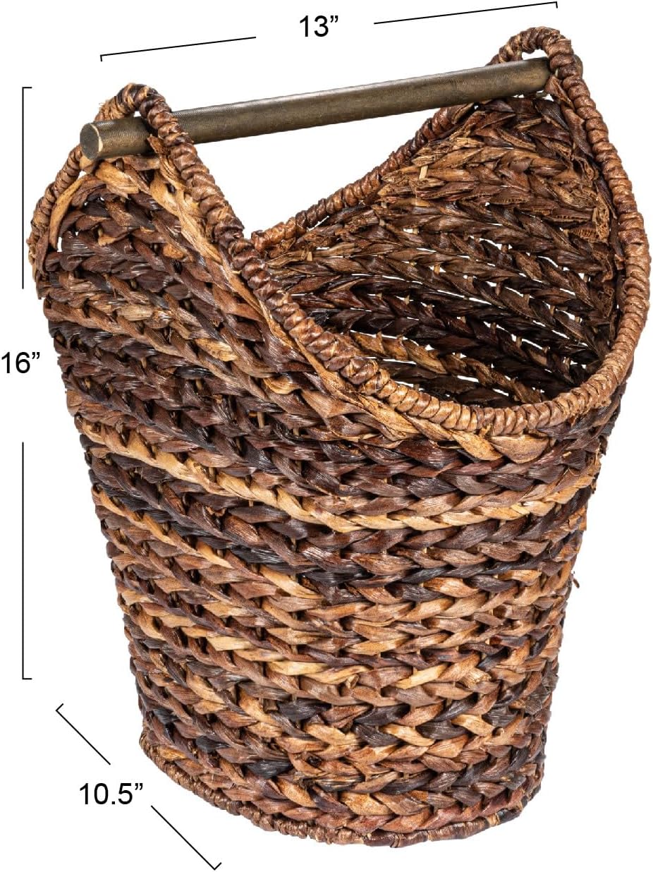 Creative Co-Op Boho Oval Braided Bankuan Bathroom Tissue Basket with Wood Handle, Toilet Paper Holder, Dark Brown