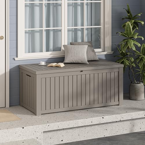 Large Deck Boxes,260 Gallon PP Storage Boxes for Outdoor Cushion, waterproof, Garden Tools, lockable, Brown