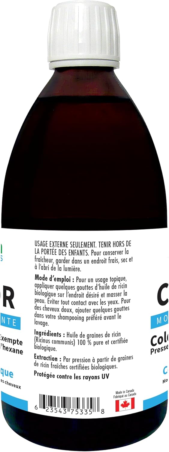 Castor Oil 100% Pure Certified Organic Glass Bottle Cold Pressed Hexane Free - 500ml 16.9 Oz