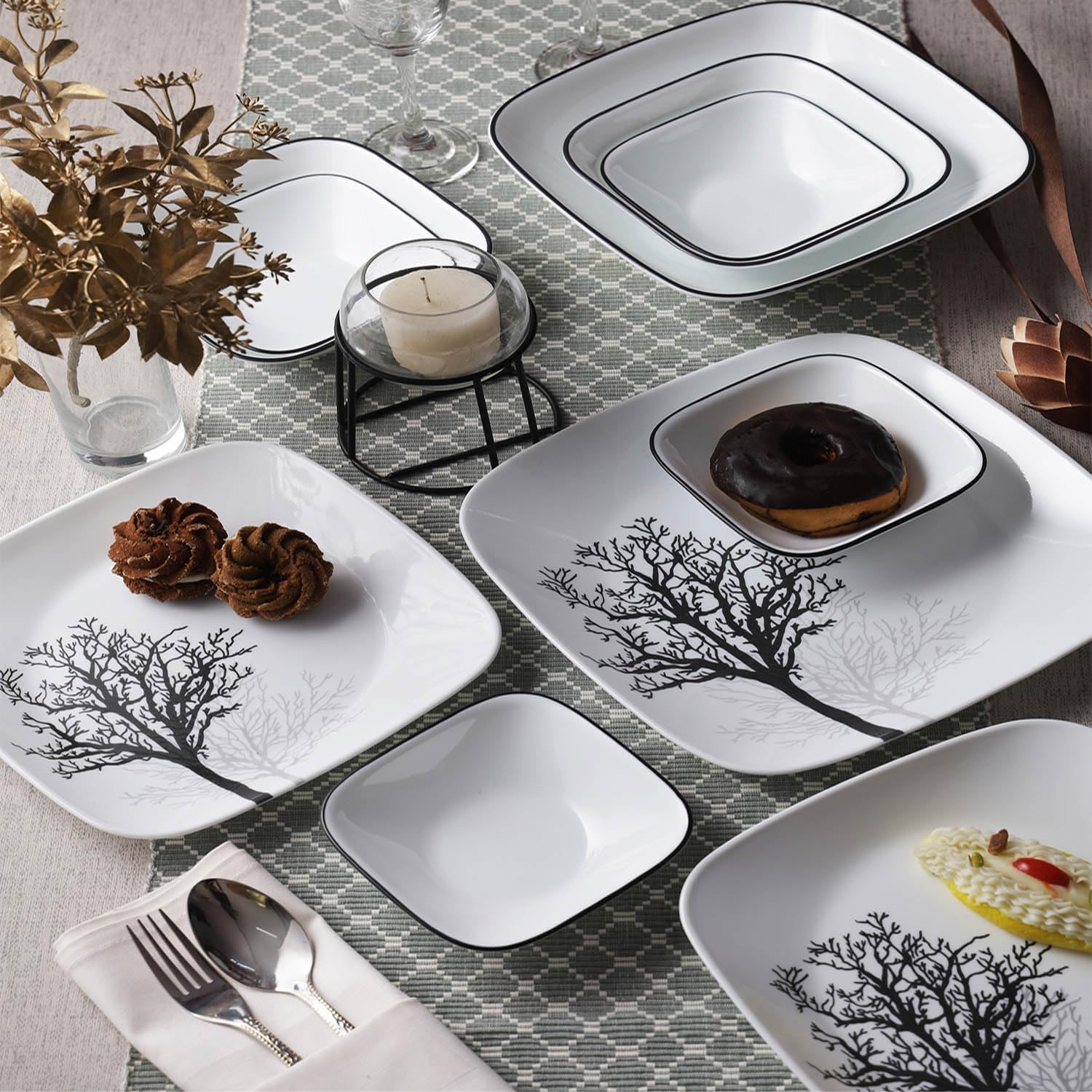 Corelle 21 Pc Square Round Dinner Set - Timber Shadows