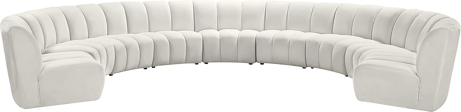 Meridian Furniture Infinity Collection Modern | Contemporary Modular Sectional with Luxurious Deep Channel Tufting, 9 Piece, Cream