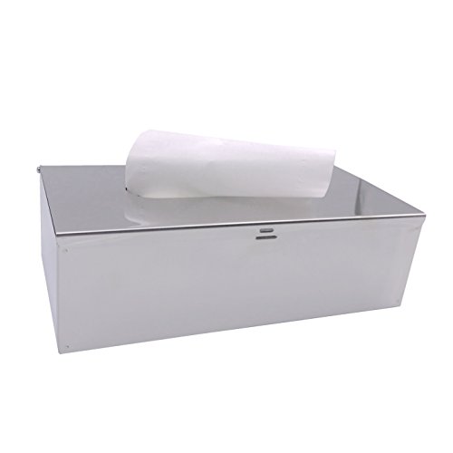 Metal Facial Tissue Box Cover Holder Lay On Wall Mounted, Mirror Polishing 18/8 Stainless Steel (Rectangle)
