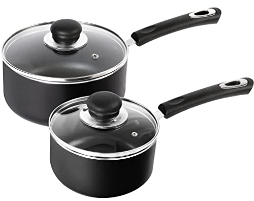 Utopia Kitchen Nonstick Saucepan Set with Lid, 1 Quart and 2 Quarts Multipurpose Pots Set for Home Kitchen or Restaurant (Black)