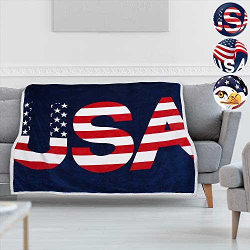 Tirrinia Fluttering US Flag Blanket Patriotic Sherpa Throw American Flag Blanket, Super Cozy Fleece Plush Bed Throw TV Blankets Reversible for Bed or Couch 4th of July