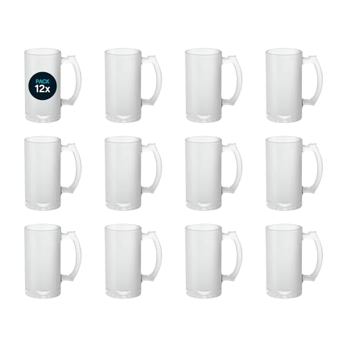 Clear Beer Sublimation Mugs 16 OZ. Set of 12 Personalized Glass Mugs with Handles
