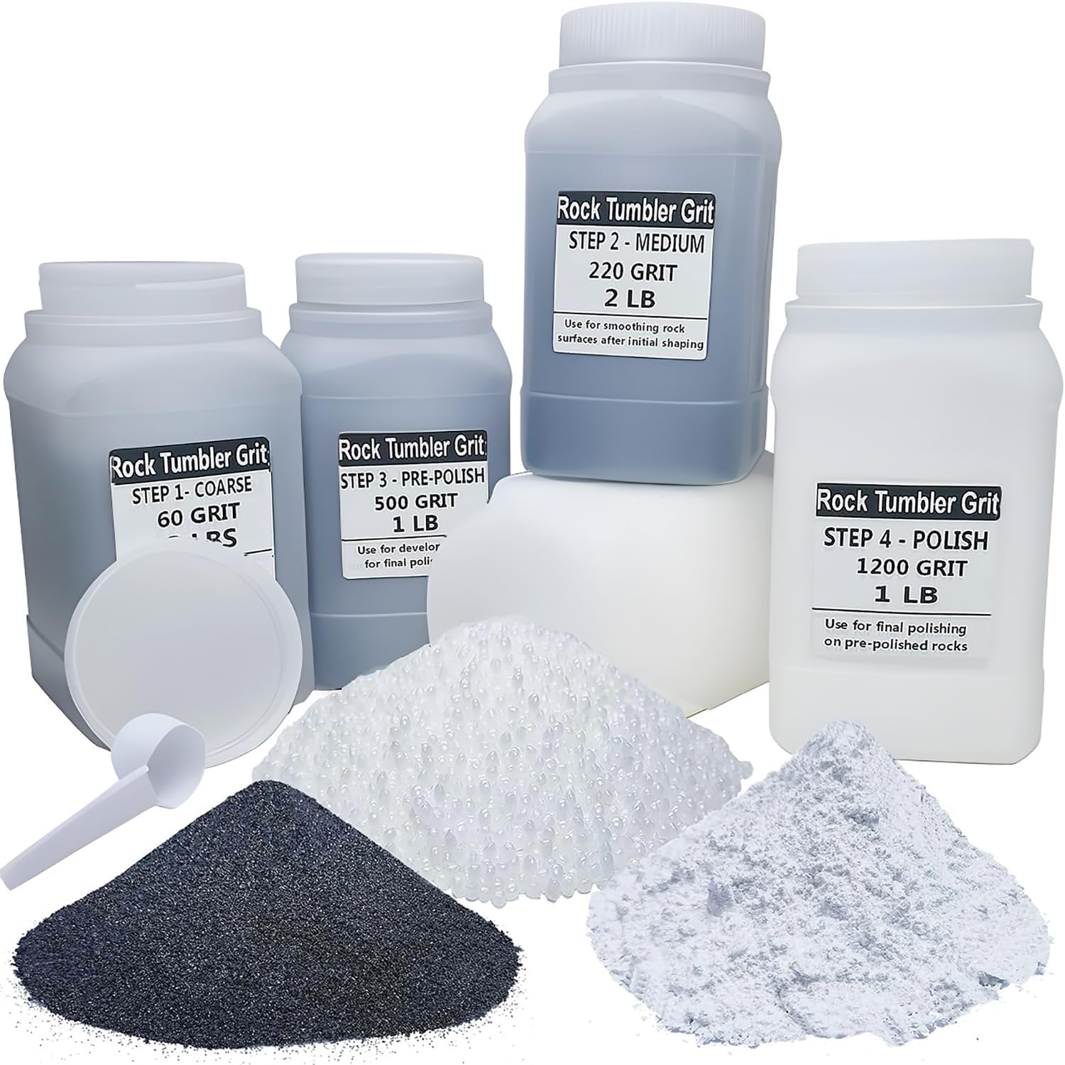 7 LBS Rock Tumbler Grit Refill Kit - 6 Pounds Grits Media + Poly Plastic Pellets - Rocks Polishing Refills for Any Brand Rock Tumblers - Rock Polish Tumbling Supplies Set - Stone Polisher