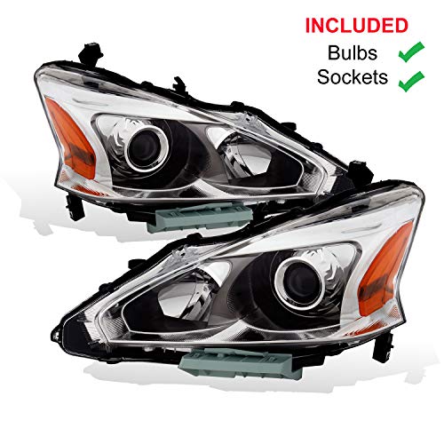 AmeriLite for 2013-2015 Altima 4Dr Sedan Projector Chrome Housing Halogen Replacement Headlights Assembly Pair - Driver and Passenger Side