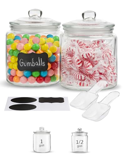 KooK Glass Kitchen Jars, Food & Cookie Storage Containers for Pantry, Bathroom Apothecary Canisters, Airtight Lids, Dishwasher Safe, with Chalk and Labels, 1 Gallon, Set of 2