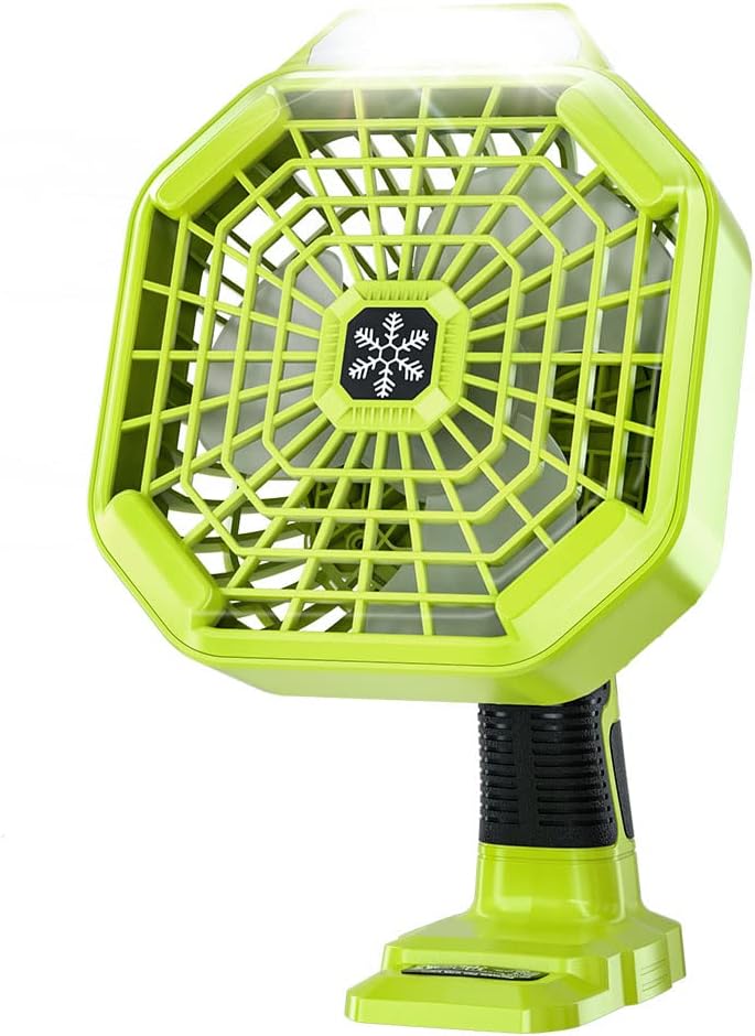 WaxPar Battery Operated Fan for Camping Powered by Ryobi ONE+ 18V Li-ion Ni-CD Ni-MH Battery, for Ryobi Fan with 180LM LED Lantern, Remote, Timer 1800CFM 3-Speed Outdoor Floor Fan