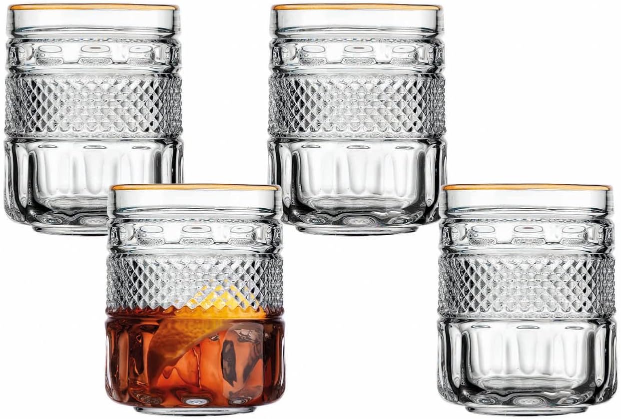 Godinger Double Old Fashioned Beverage Glass Cup Juniper Gold Rim