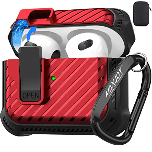 Maxjoy for Airpods 3 Case Cover 2021, Airpods 3 Protective Case with Automatic Secure Lock Gen 3 Military Hard Shockproof Cover with Keychain Compatible with Apple Airpods 3rd Generation 2021, Black